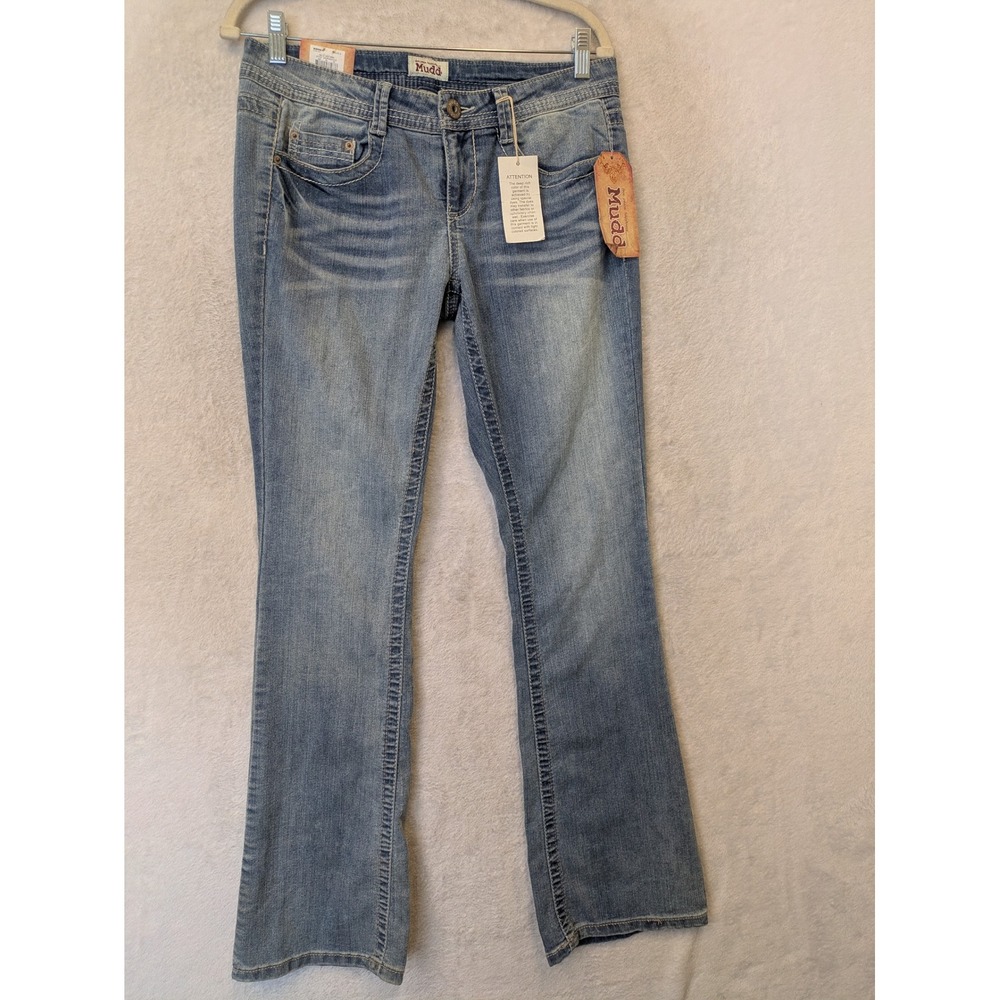 NEW Mudd Skinny Boot Jeans Women's 9 Light Blue Blast Whiskered